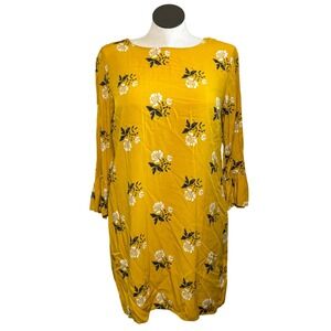 Old Navy Mustard Yellow Floral Bell Sleeve Shift Dress Womens Large Boho Casual